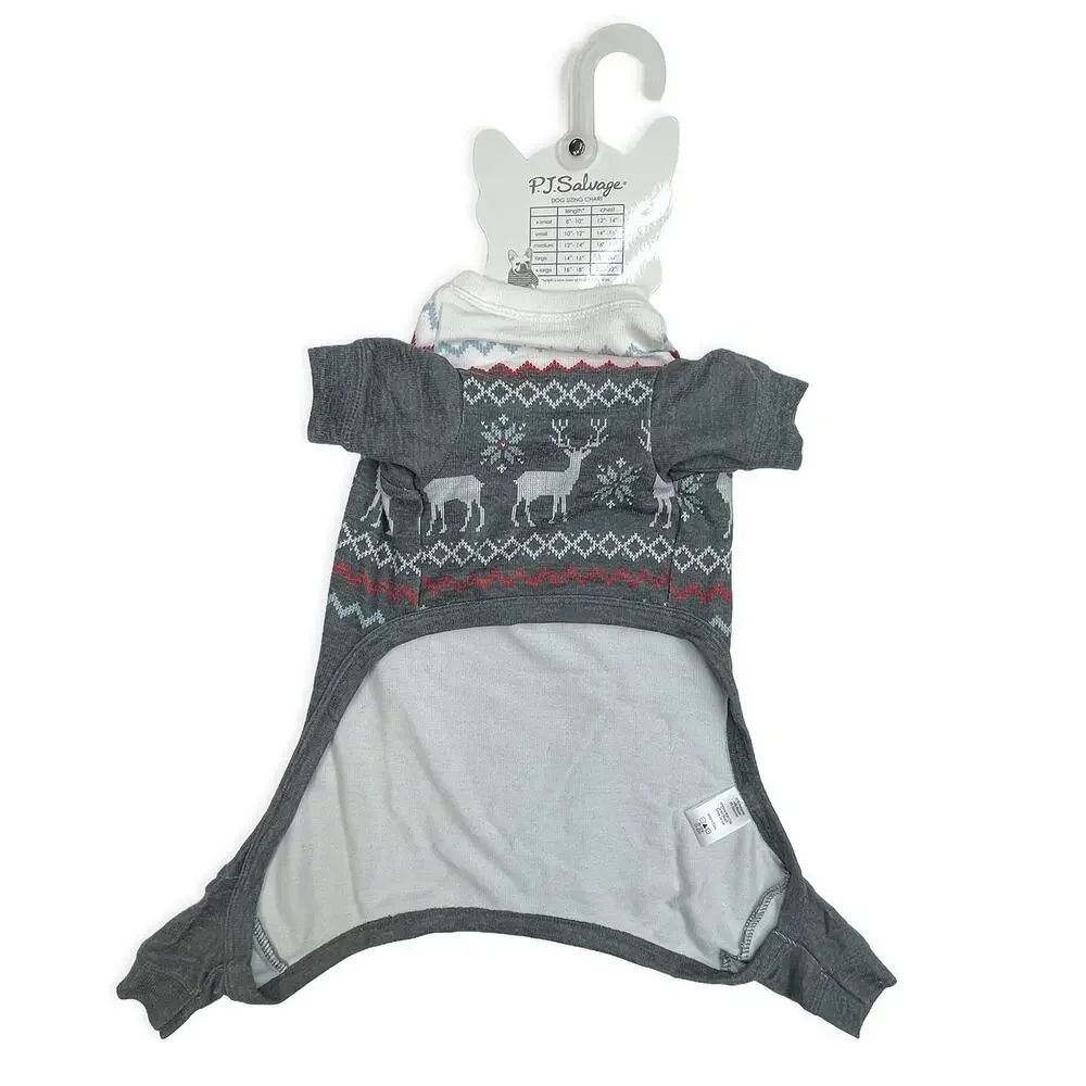 P.J. Salvage Fair Isle Dog Pajamas Sz L New $32 Gray Knit Holiday PJs Onesie